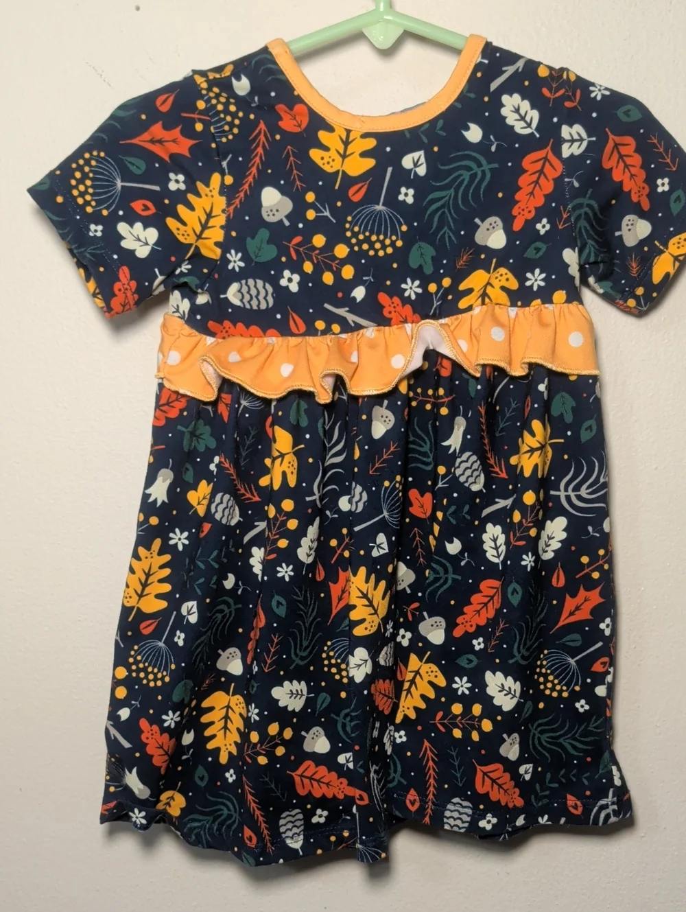 Little Mille Floral Dress with Polka Dot Ruffle Navy Orange Yellow Girl Size 12M